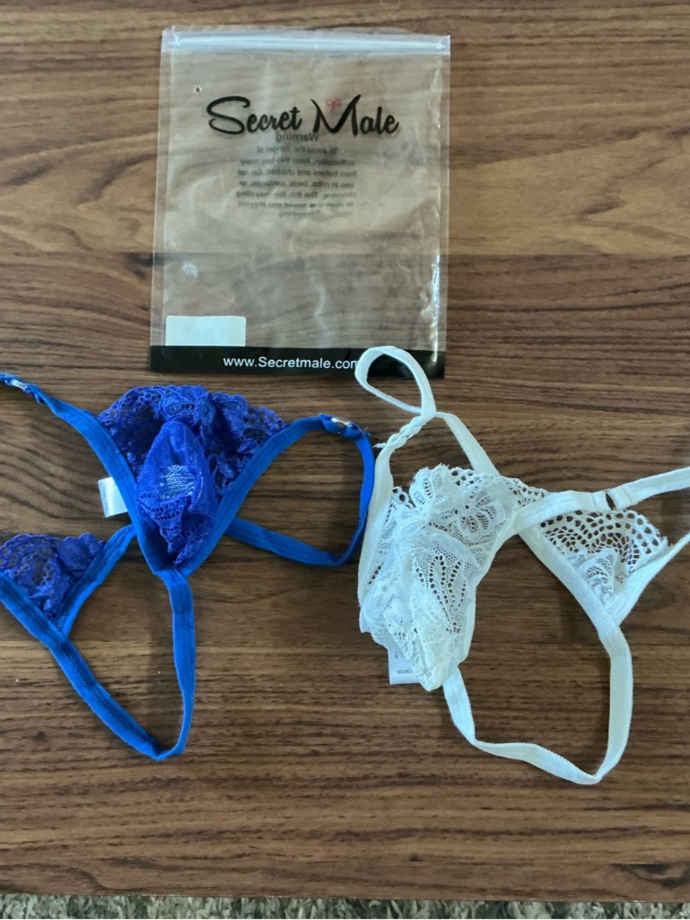 Men’s Secret Male brand Lace Thong Set — Blue & White